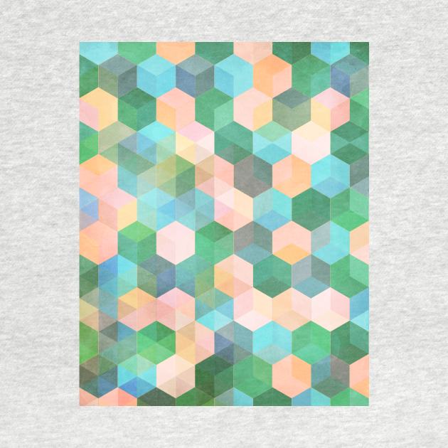 Child's Play - hexagon pattern in mint green, pink, peach & aqua by micklyn